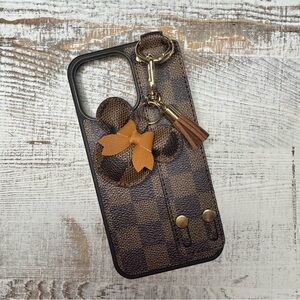 Luxury Checkered iPhone 15 Pro Max Case with Minnie Charm & Tassel